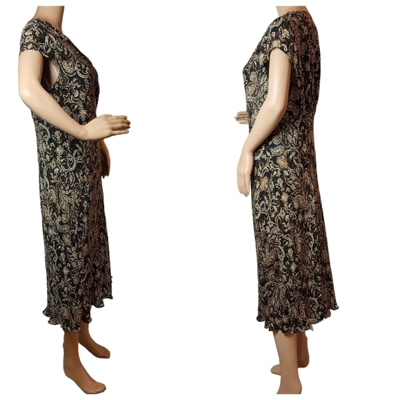 Venezia 100% silk midi dress. Black brown. Size 14/16. Y2K vintage. - Picture 11 of 14